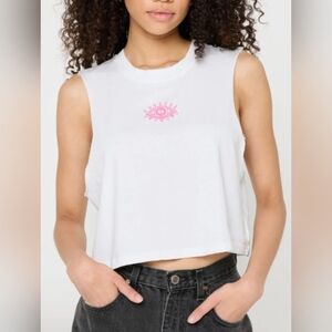 Spiritual Gangster All Eyes Callie Crop White Muscle Tee W/ The Evil Eye Details